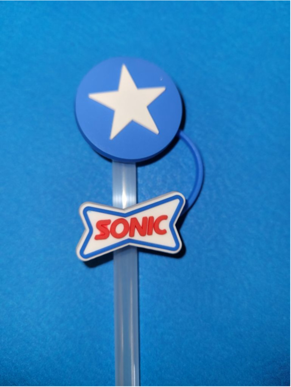 Sonic Drive In Straw Topper Blue Silicone Reusable Cup Accessory New